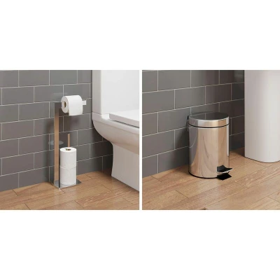 Image of Architeckt Square Freestanding Toilet Roll Holder And 5L Round Bin