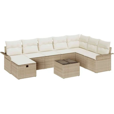 Image of vidaXL 9 Piece Garden Sofa Set with Cushions Beige Poly Rattan