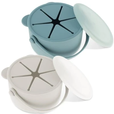 Image of Eummy 2Pcs Snack Cups for Toddlers No Spill Silicone Cup, Portable Baby Containers with Dustproof Lid BPA Free Toddler Pots Handle Dishwasher Safe and Kids