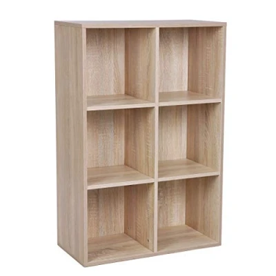 Image of VASAGLE Bookcase, Wooden Bookshelf with 6 Compartments, Floor Standing Storage Unit for Files, Decor, In Study, Living Room, Bedroom, 30 x 65.5 97.5 cm, Oak Colour LBC203H