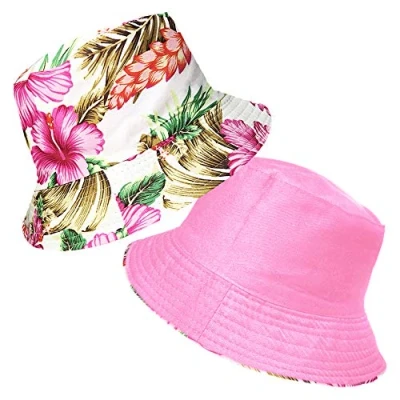 Image of TOSKATOK Ladies Womens Reversible Cotton Retro Floral Bush Bucket Sun Hat Pink
