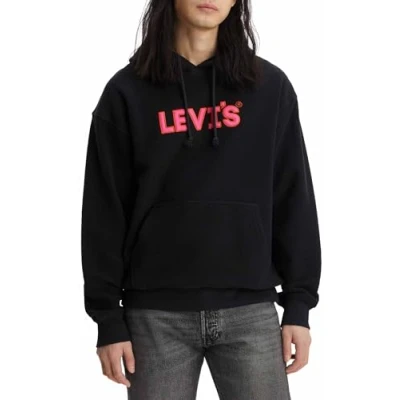 Image of Levi&#039;s Men&#039;s Relaxed Graphic Sweatshirt Hoodie, Headline Logo Po Caviar, S