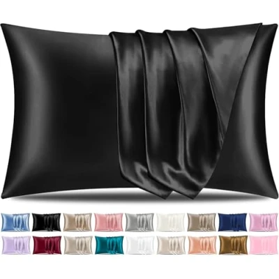 Image of Pamposh Satin Silk Pillowcases For Hair And Skin 2 Pack Standard Size with Envelope Closure (Midnight Black, Pcs (50 x 75 cm))