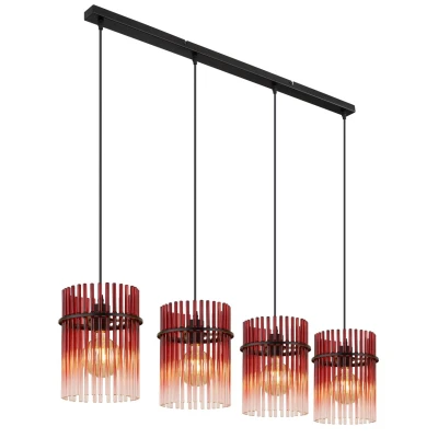 Image of Gorley Bar Pendant Ceiling Light Matt Black Blackberry Glass Shade 4x E27