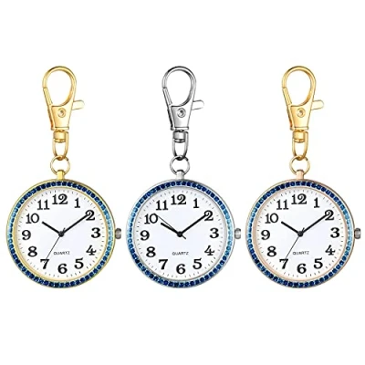 Image of JewelryWe Key Chain Watch Rhinestone Quartz Pocket FOB Clip on Belt Novelty Ring Watches for Men Women