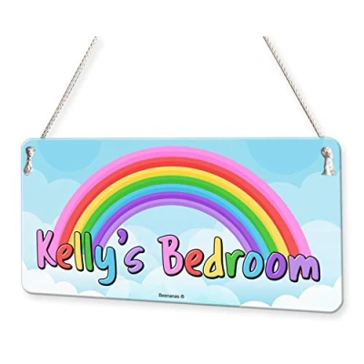Image of Beenanas Rainbow Personalised Childs Bedroom Door Sign Name Plaque