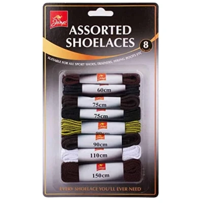 Image of Pack Of 8 Assorted Shoe Laces Replacements Brown Black White Trainers Shoes Hiking Boots