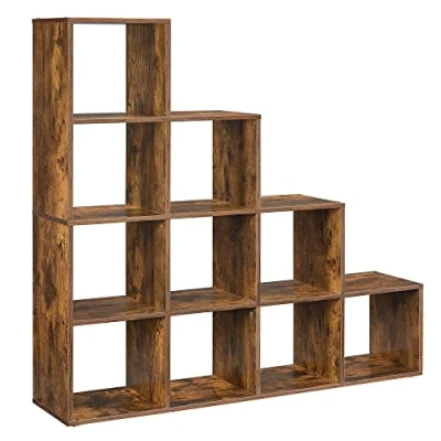 Image of VASAGLE 10 Tier Bookcase Open Shelf Storage Cabinet for Decorations, Picture Frame, Living Room, Bedroom, Office, 29 x 129.5 cm, Rustic Brown LBC10BX
