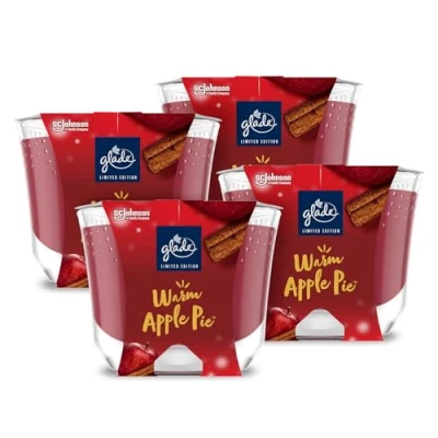 Image of Glade Jar Candle, Scented Candle Infused with Essential Oils, Up to 35 Hour Burn Time, Warm Apple Pie, Pack of 4 (4 x 204g)