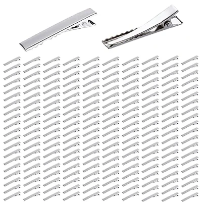 Image of 200 Pack 45mm Small Silver Metal Alligator Hair Clips Curl Section Crocodile Barrettes Duckbill Hairclips Bow Making Crafts DIY Accessories for Girls