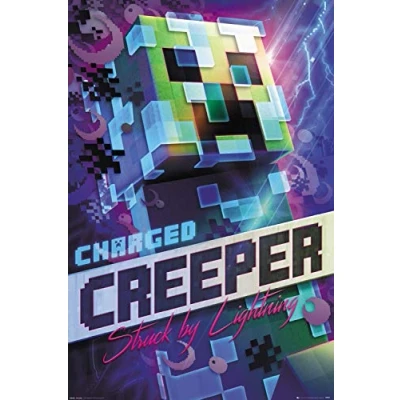 Image of Close Up Minecraft poster Charged Creeper (61cm x 91,5cm) + 1 pair of transparent hangers