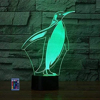Image of 3D Penguin Night Light Lamp 7/16 Color Change LED Remote Control USB Powered Decor Decorations Valentines Room Decoration Birthday