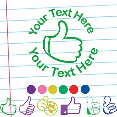 Image of Thumbs Up/Well Done Teacher Stamper. Personalised/Custom Stamp. Self Inking, Reinkable, 22mm^. Choice Font, Colour, Image, Text