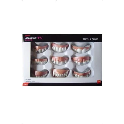 Image of Smiffys Make Up FX, Assorted Teeth &amp; Fangs Display Box of 9, Cosmetics and Disguises Fancy Dress, Cosmetic Dress Disguises.