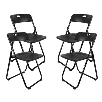 Image of Meta Exam Portable Folding Chair Computer,Study, Home, Office Foldable Set with Collapsible Metal Legs &amp; Plastic Seat (4, Black)