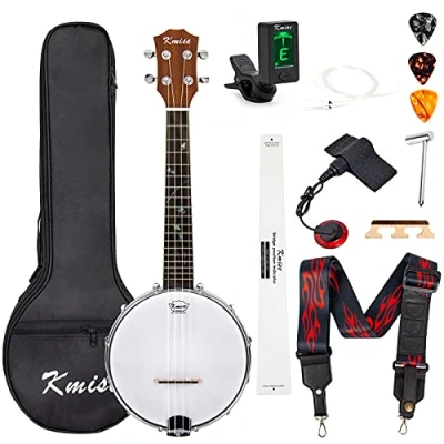 Image of Kmise Banjolele Concert Banjo Ukulele 4 String 23 inch Banjos with Gig Bag Tuner Pickup Multifunctional Strap Strings Picks Bridge Ruler Wrench