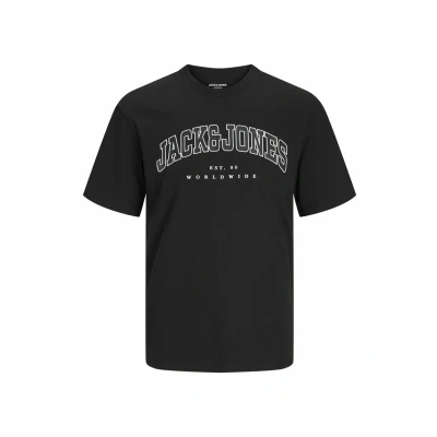 Image of Jack &amp; Jones Jjecaleb Varsity TEE O NECK Print Tshirt, Men&#039;s, Size: 4XL, Black