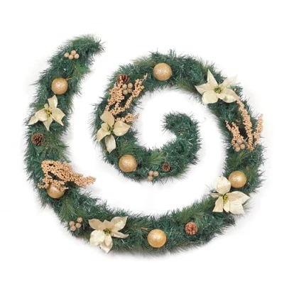 Image of Best Artificial Cream Gold Decorated Christmas Garland (9ft Garland)