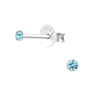 Image of 2mm Sterling Silver Aqua Blue Crystal Round Tiny Stacking Stud Earrings Very Small