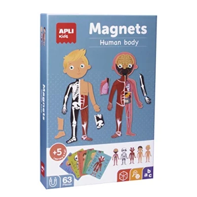 Image of Apli kids 18531 About the human body magnetic Game, multicoloured inclusdes 1 x 28 18 cm scenario, 63 tokens and 15 with detailed information in 12 different languages