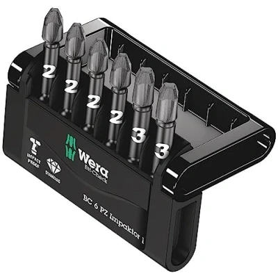 Image of Wera Bit Check 6 PZ Impaktor 1 Diamond Coated TriTorsion Long Service Life Pozidriv Set, 6pc, 05057692001