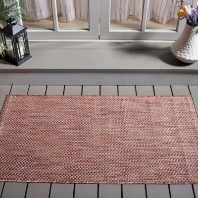 Image of SAFAVIEH Contemporary Rug for Indoor &amp; Outdoor Courtyard Collection, Short Pile, in Red and Beige color, 79 X 152 cm