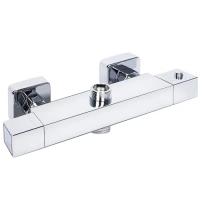Image of Ronvie Thermostatic Shower Mixer bar Two Outlet, Wall Mounted Valve Anti Scald Tap, with 38C Safety Button and Cool Touch Surface (Chorme Plated)