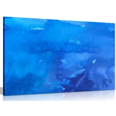 Image of Abstract Wall Art Blue Watercolours Canvas Picture Print (36x24in)