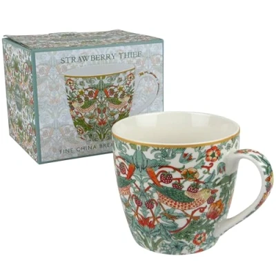 Image of Breakfast Fine China Mug William Morris&#039; Strawberry Thief (Green) Design