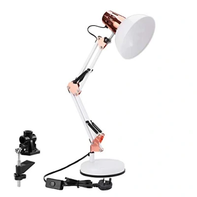 Image of Powerking Architect Task Lamp，Adjustable Swing Arm Desk Lamp with Clamp，Classic for Home Office Reading (White)