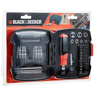 Image of Black + Decker A7175 Hand Ratchet Set with Screwdriver Bits and Box Nuts 43 Piece