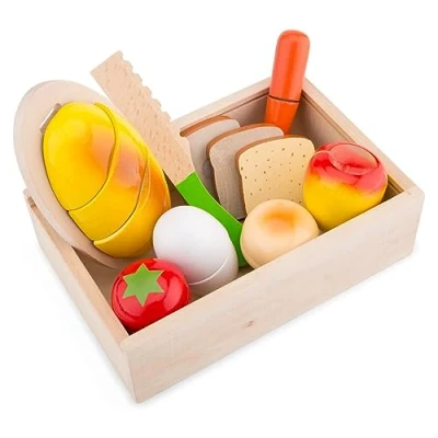Image of Viga Wooden Toy Cutting Meal Box Childrens Pretend Play Food Kitchen Set