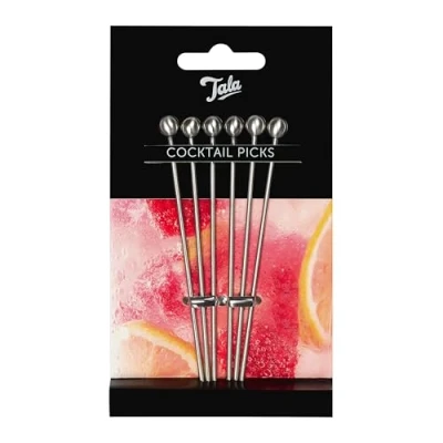 Image of Tala Stainless Steel Cocktail Picks Set of Reusable Picks, 10.8cm Length, Ideal for Olives, Garnishes, Martinis &amp; Canapés, Durable Stylish Barware