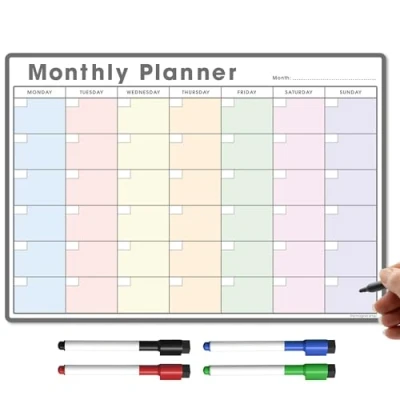 Image of TMS A3 Monthly Planner Whiteboard Magnetic Fridge Calendar for Meal Prep, Work or Family Planning Made in the UK (A3, Pastel Colour)