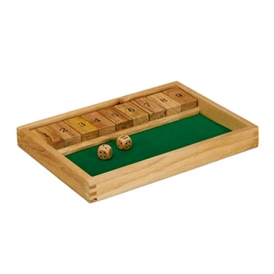 Image of Relaxdays 10023500, Least, Natural/Green Shut The Box With 9 Numbers, 2 Wooden Dice &amp; Board, For 2+ Players, Classical Family Game, 3 x 27 19 cm