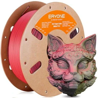 Image of ERYONE High Speed Matte Tri Color PLA Filament 3D Printer 1.75mm +/ 0.03mm, Multicolor Tricolor 1KG(2.2lbs) Cardboard Spool, Black &amp; Red Olive Green