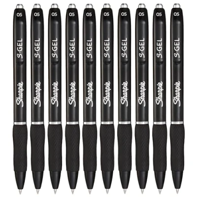 Image of Sharpie S Gel Pens Fine Point 0.5mm Black Ink Pack of 10 Retractable Comfort Grip