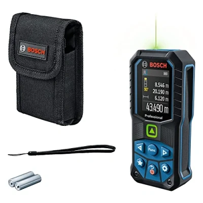 Image of Bosch Professional Laser Measure GLM 50 23 G (Green Laser, Tilt Sensor, Range: up to 50m, Robust, IP65, ± 1.5 mm*, 2x AA Batteries, Hand Strap, Pouch) Amazon Exclusive