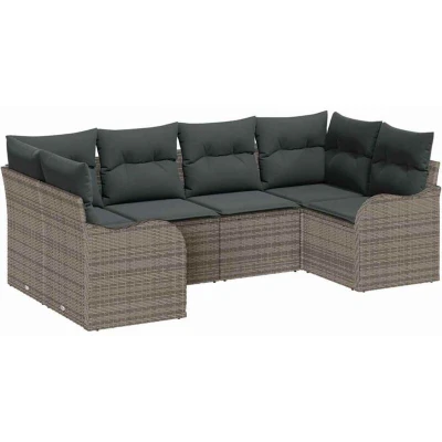 Image of vidaXL 6 Piece Garden Sofa Set with Cushions Grey Poly Rattan