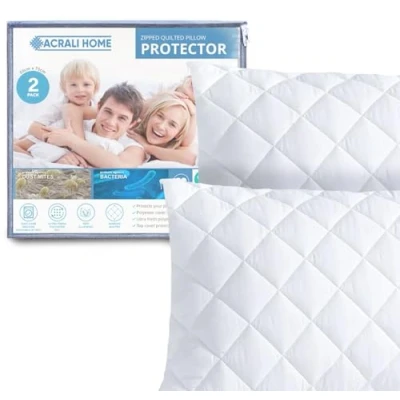 Image of ACRALI HOME White Pillow Protectors 2 Pack50x75 cm Quilted Zip Cases for Firm ProtectionHypoallergenic, Soft and Breathable Luxurious Cover Material Comfortable Sleep