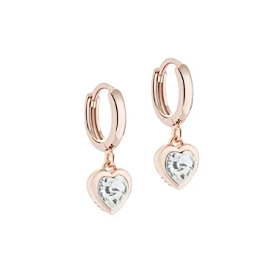 Image of Ted Baker Hanniy Crystal Heart Huggie Hoop Earrings For Women (Rose Gold/Crystal)
