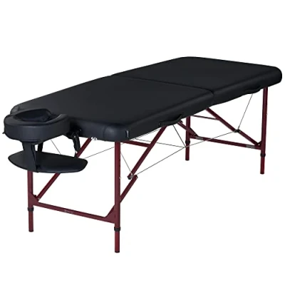 Image of Master Zephyr Lightweight Aluminum Portable Couch Massage Table, Black with Mahogany Finished Legs, 70cm