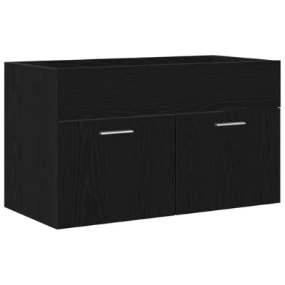 Image of vidaXL Sink Cabinet Black Oak Bathroom Storage 90x38.5x46 cm Engineered Wood Wall Mounted