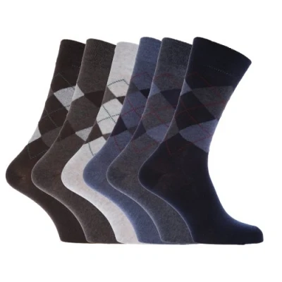 Image of Mens Pattern Cotton Blend Argyle Socks (Pack Of 6) (UK Shoe 6 11, EUR 39 45) (Brown/Blue)