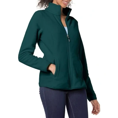 Image of Amazon Essentials Women&#039;s Classic fit Long Sleeved Full Zip Polar Soft Fleece Jacket (Available in Plus Size), Dark Green Heather, S