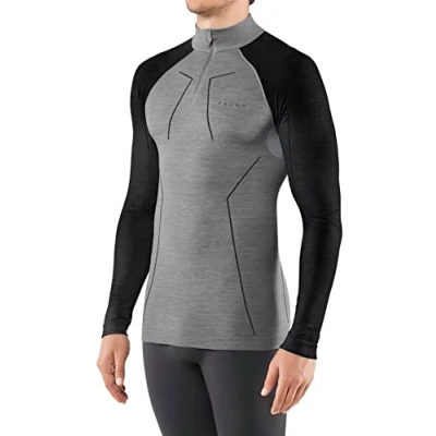 Image of FALKE Men&#039;s Wool Tech Base Layer Top, Wool, Grey (Black Melange 3118), S (1 Piece)