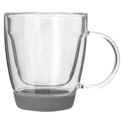 Image of Premier Housewares Double Wall Mug, Glass, Grey Silicone Base, 220ml, 9 x 12 10 cm