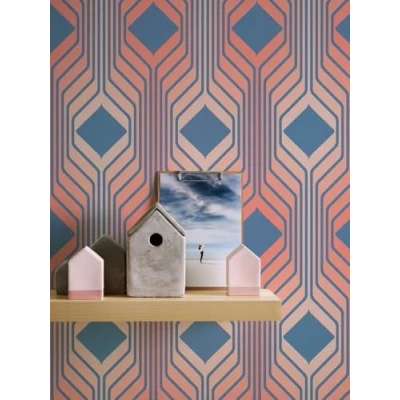Image of A.S. Création Retro 70s Diamond Wallpaper Blue/Red/Pink Chic 395322 8.50m x 0.53m Paste The Wall