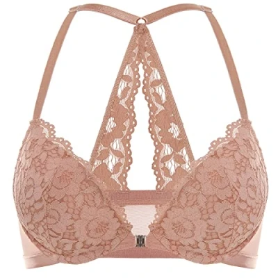 Image of DOBREVA Women&#039;s Push Up Front Fastening Bras Racer Back Lace Padded Plunge Underwired Bra Cream Coffee 38DD