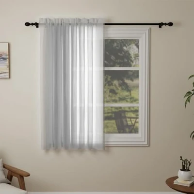 Image of Pacok Silver Voile Curtains, 54 Drop Net Curtain for Windows, Rod Pocket Sheer Panel Curtains Living Room Kitcken Bedroom W56xL54 Inch(Silver, 142 x 137cm)